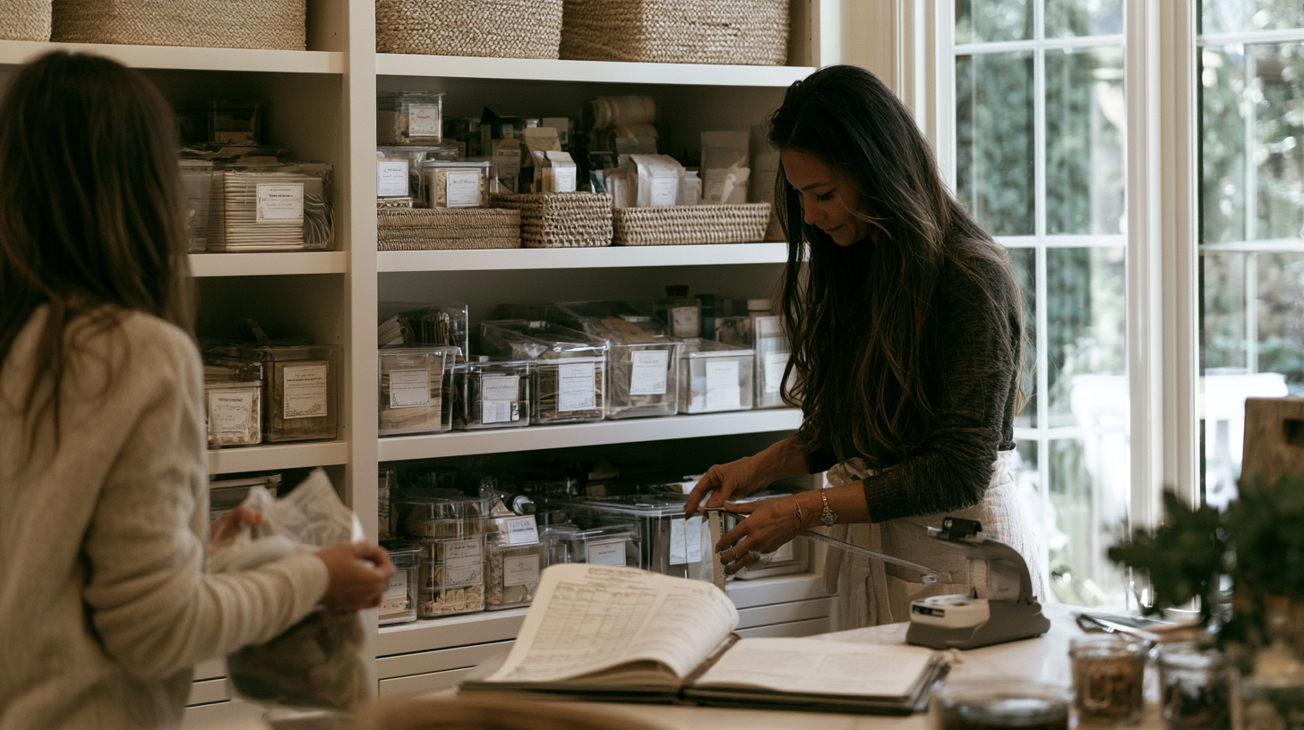 Professional home organizer working with a client, representing financial support for owner-led service businesses