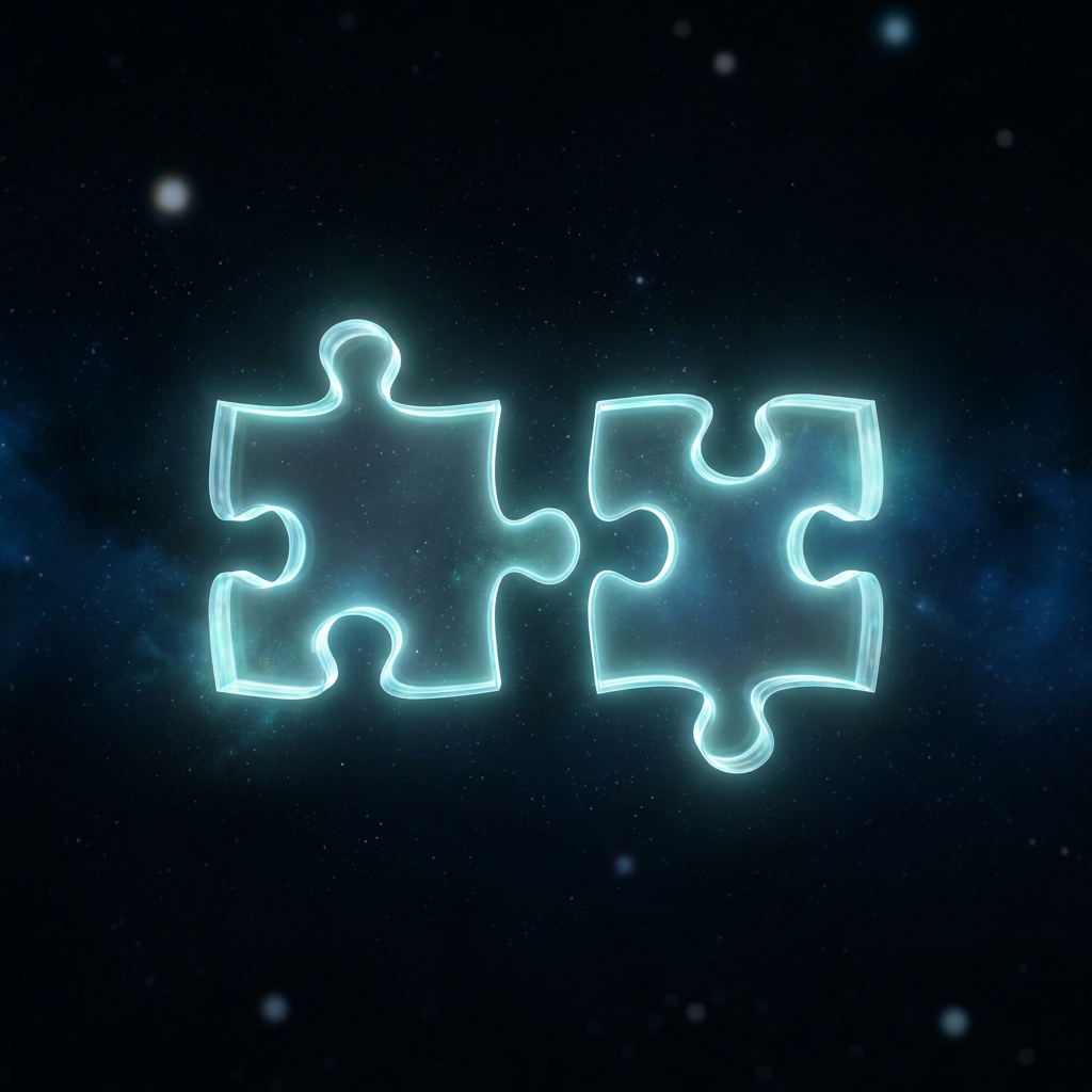 Two glowing puzzle pieces about to fit together — symbolising a perfect client and consultant partnership