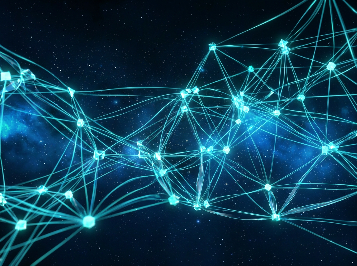 Abstract AI neural network — interconnected nodes and glowing data pathways representing business process automation