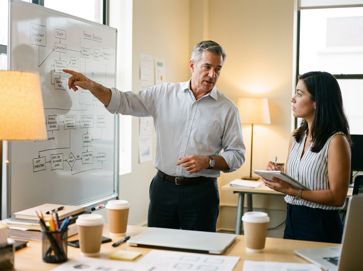 Sean working alongside a business owner on process design
