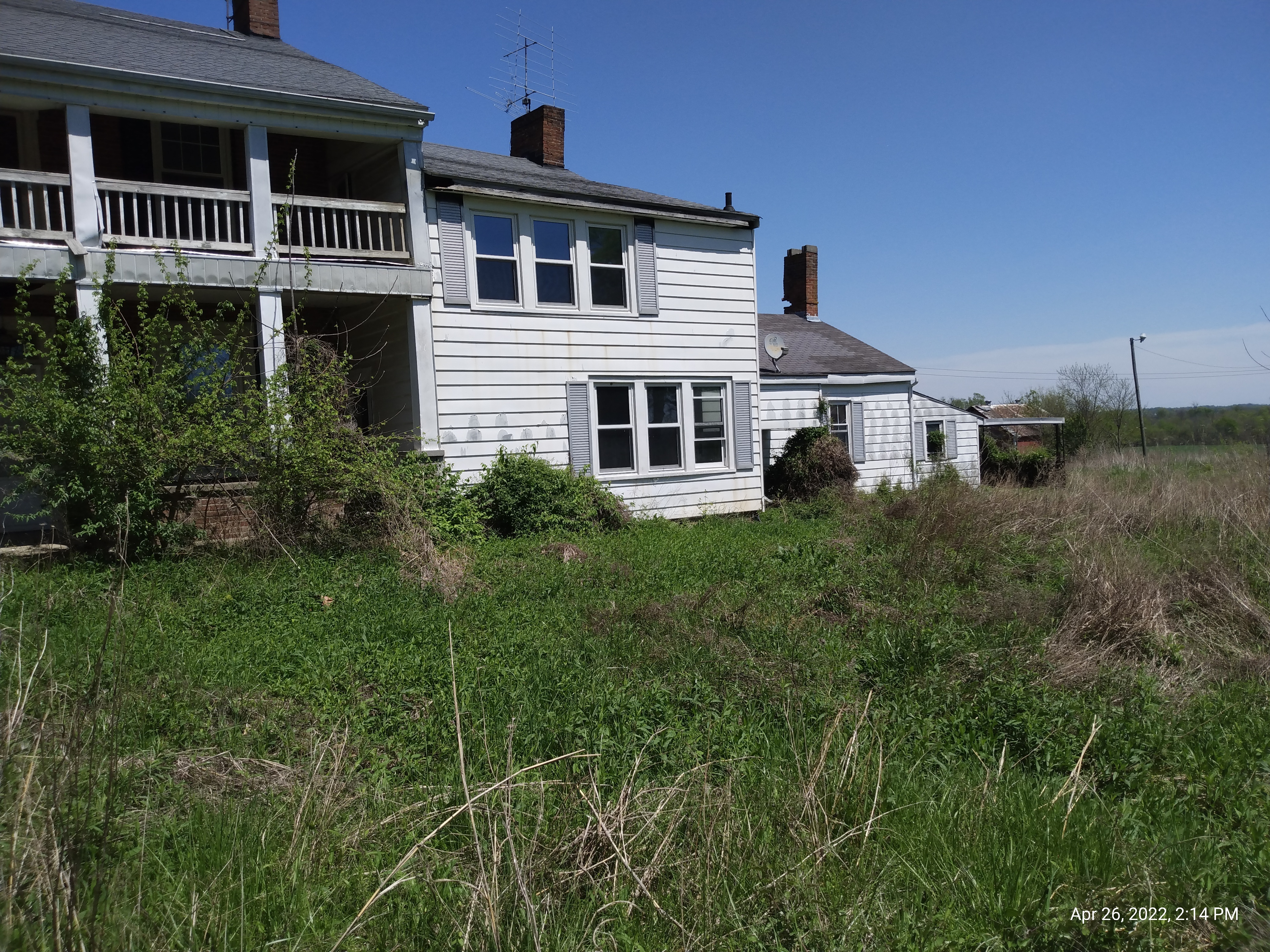 Before photo: Overgrown yard and neglected exterior at a vacant property in the Louisville area — ready for Billy Goats Hauling's full cleanout and property preservation service