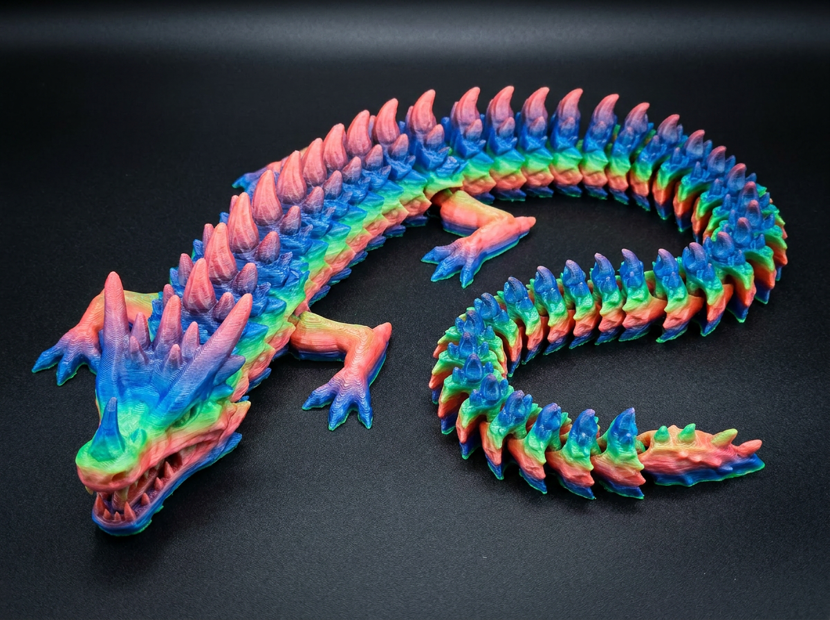 Rainbow articulated dragon — full body