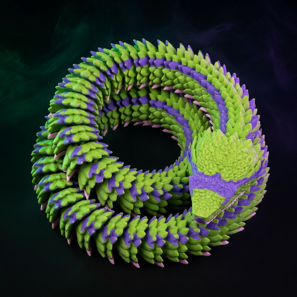 Green, purple and pink coil dragon disc