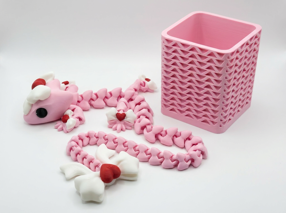 Pink dragon planter set with chain and bow accessories