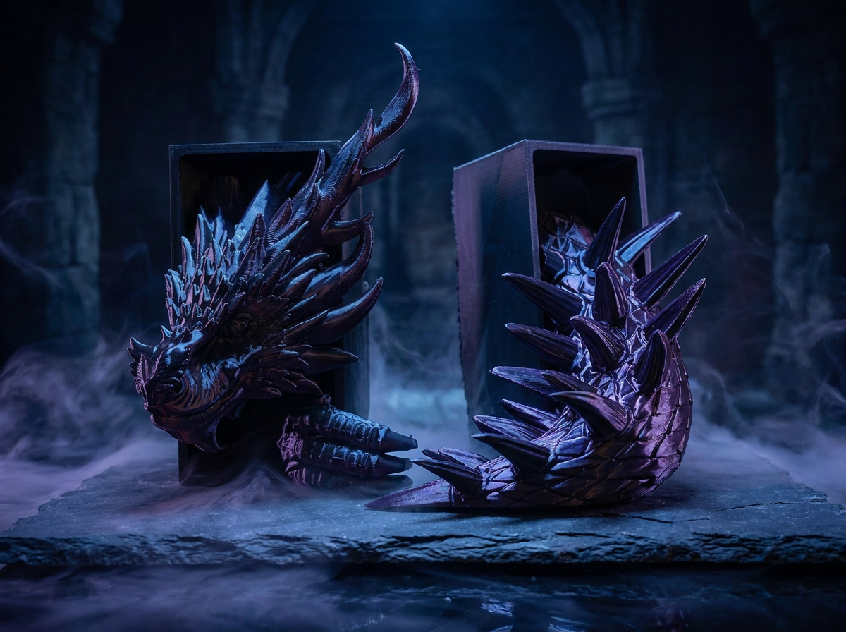 Dragon bookends — dark gothic design