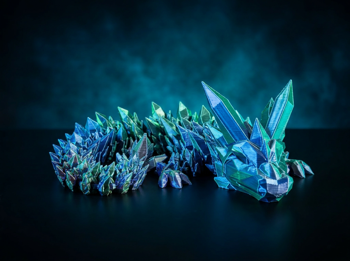 Crystal dragon — blue-green geometric scales