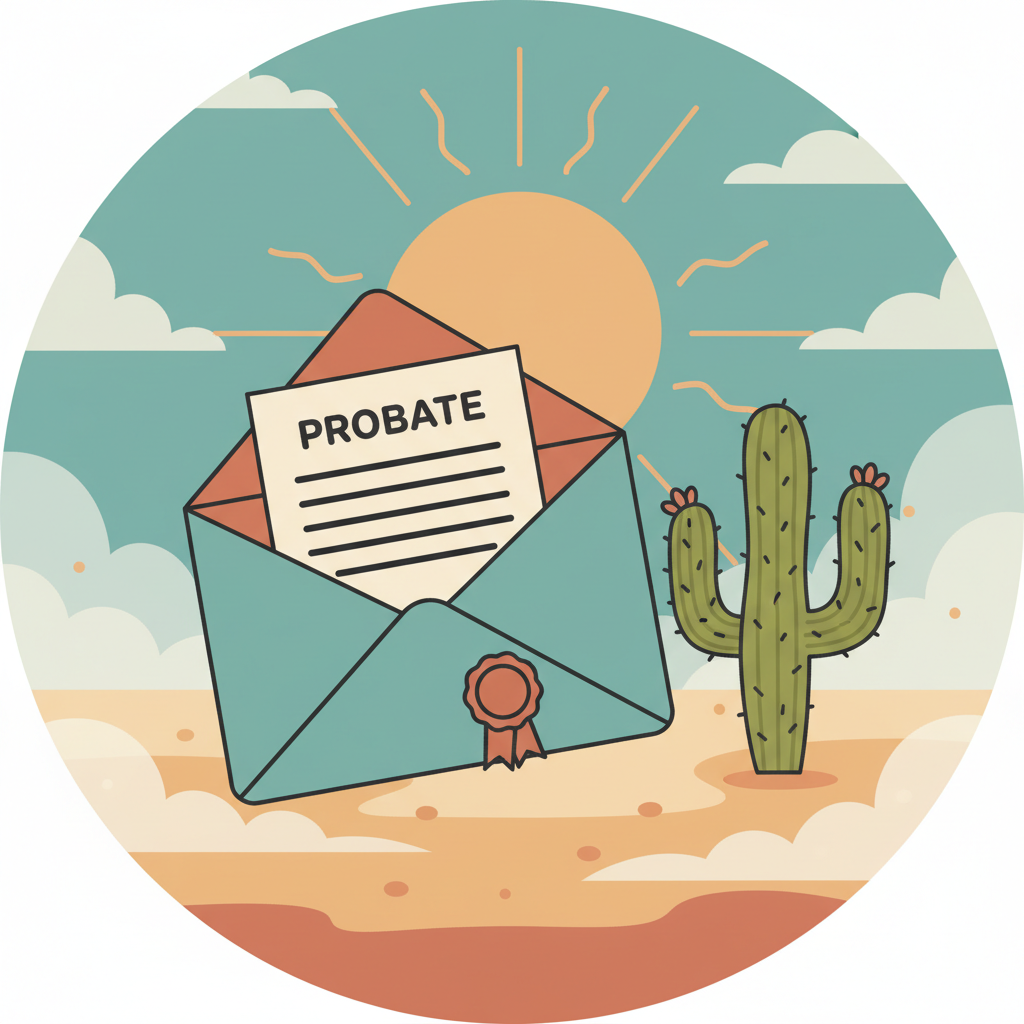 Arizona probate newsletter icon &ndash; envelope, cactus, and sun