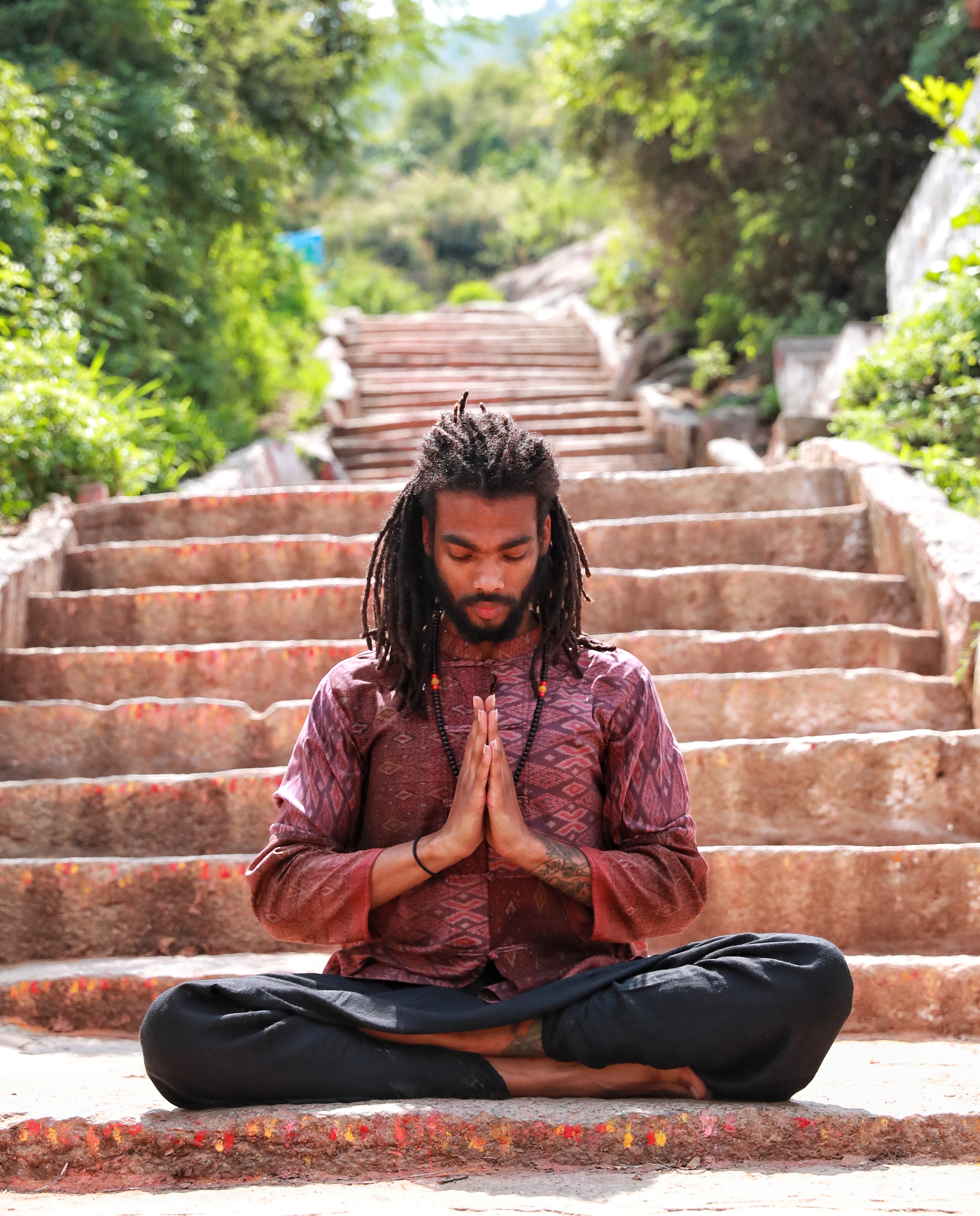 Meditation on the ashram steps