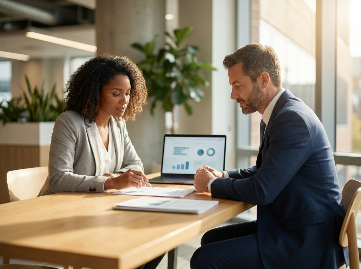 Business owner meeting with a banking professional to review funding options