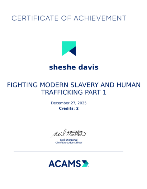 ACAMS Certificate - Fighting Modern Slavery and Human Trafficking