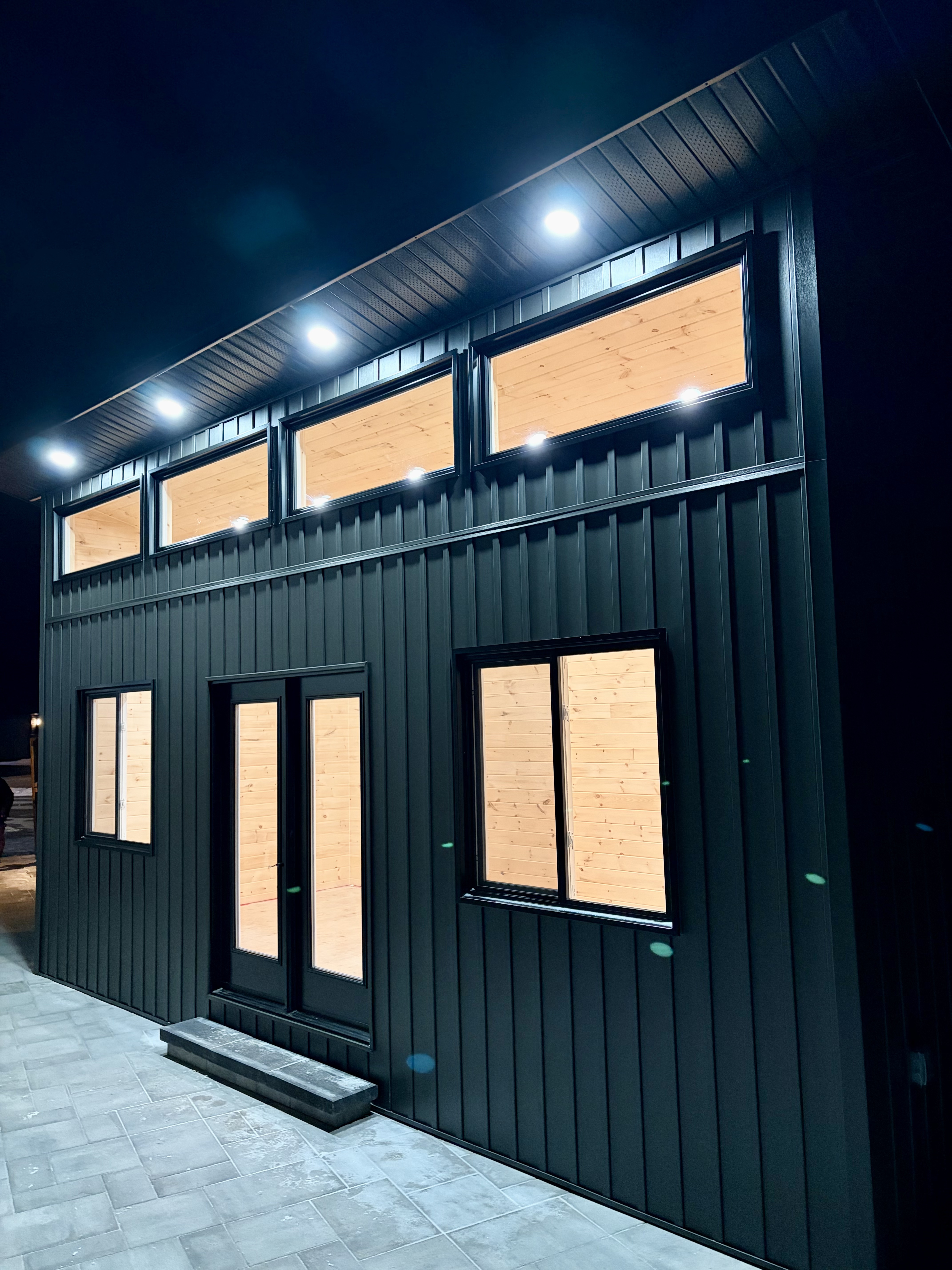 Custom building lit up at night