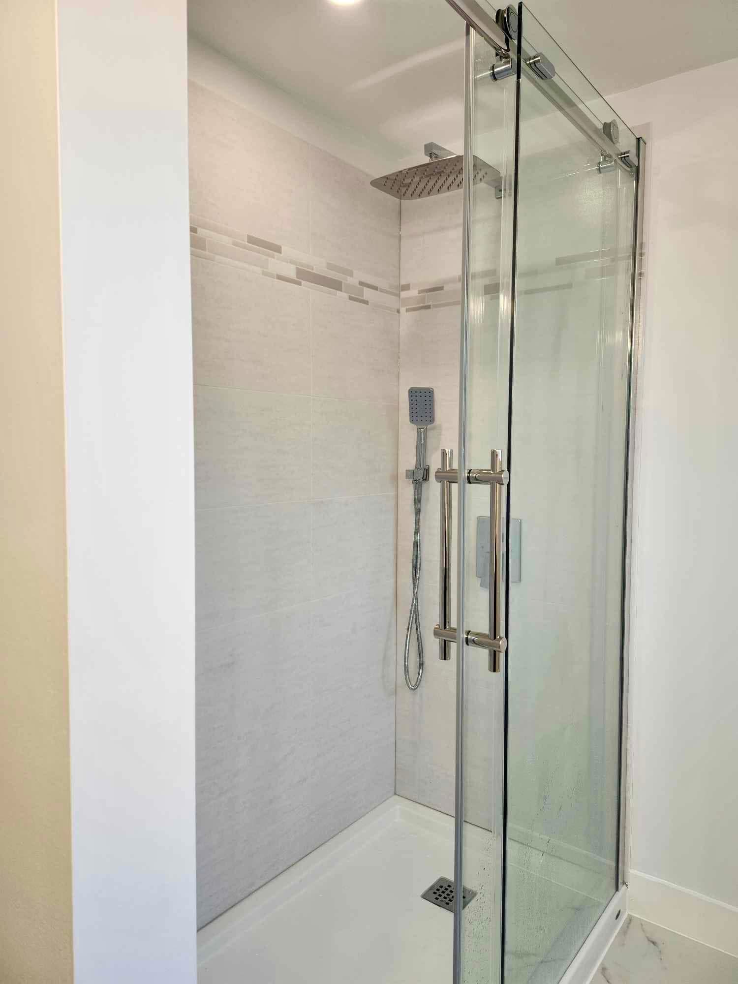 Shower with rain head and hand shower