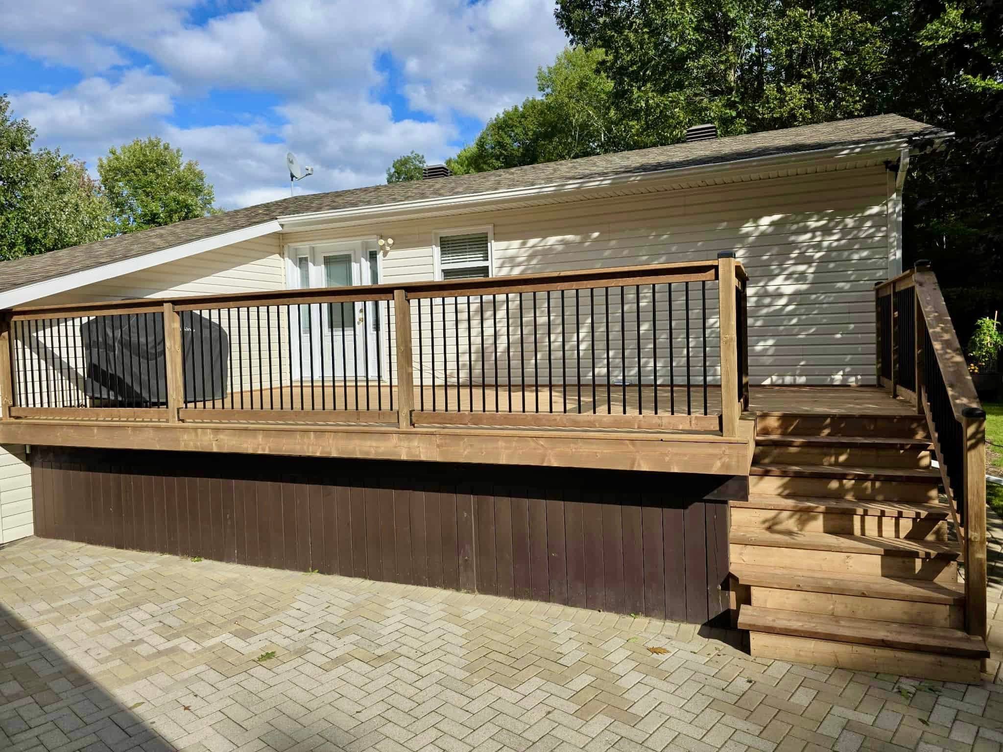Large elevated deck with stairs