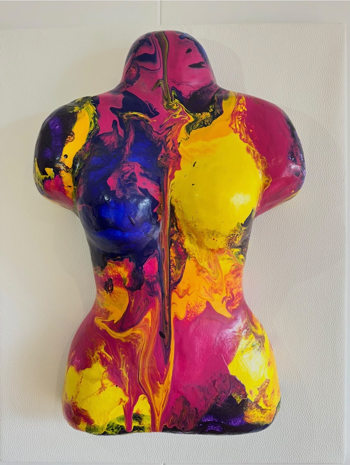 Virgin Soldier After the Holi — pink, yellow and purple marbled bust