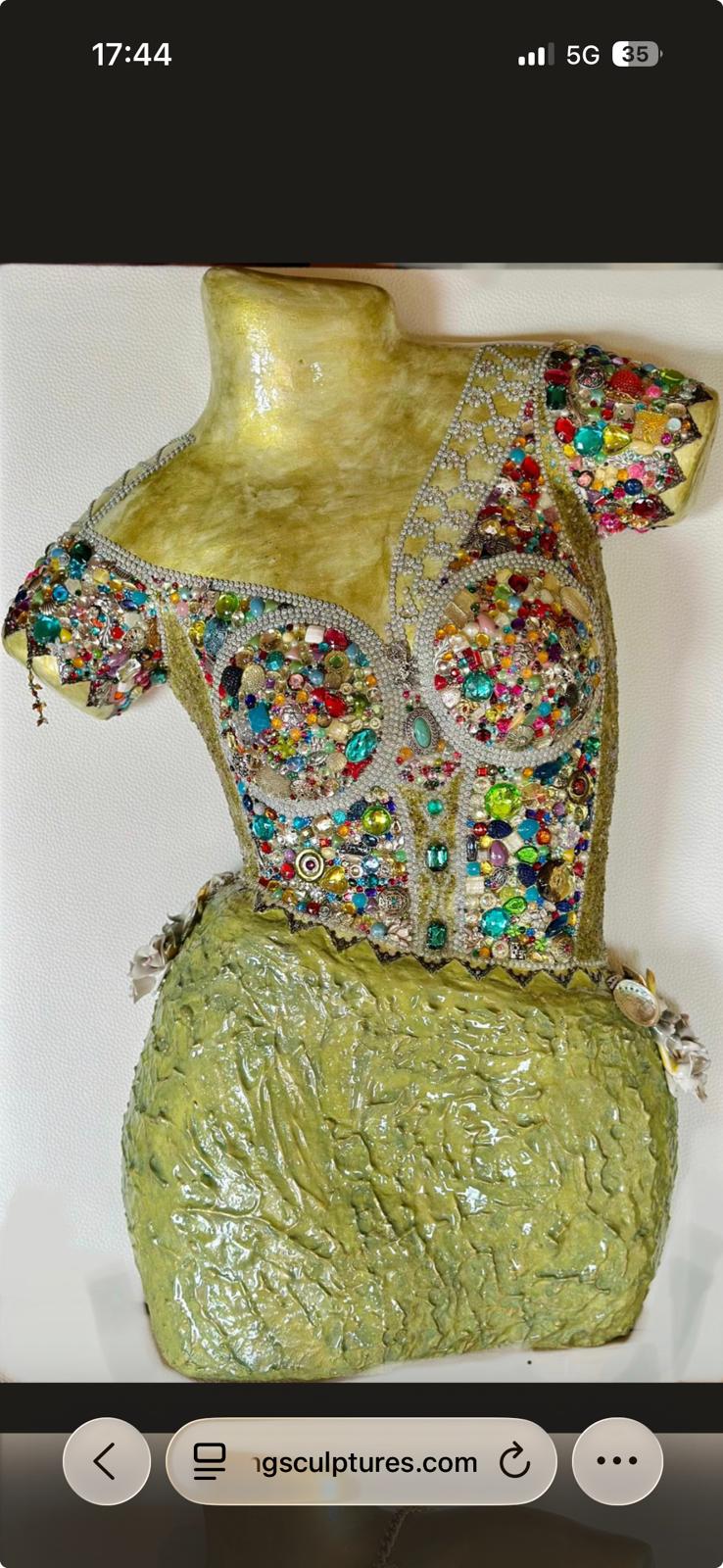Jewelled bust with Swarovski corset and colourful mixed gems