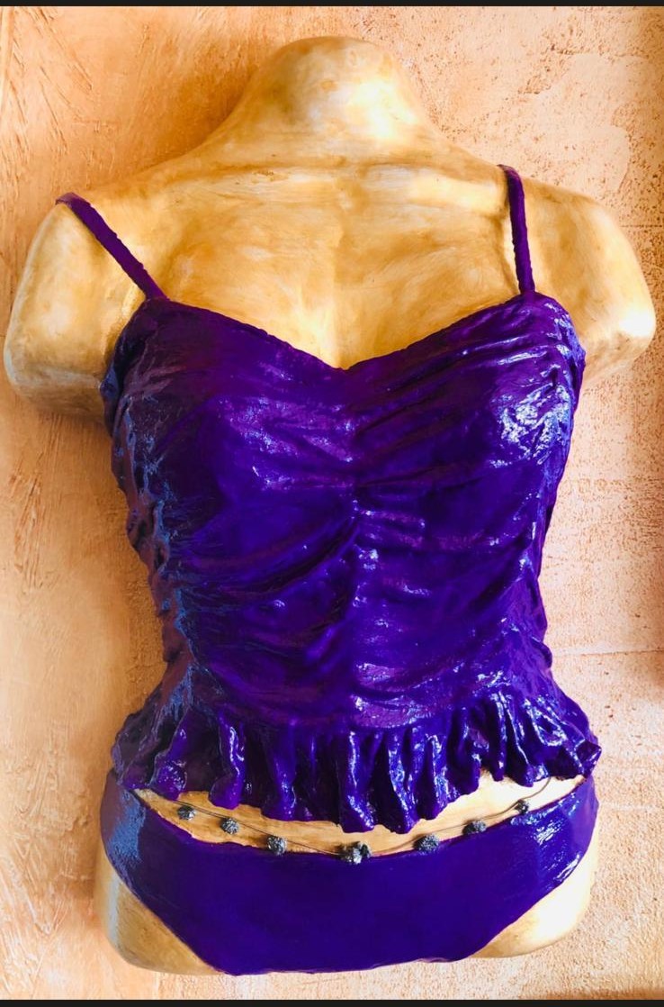 Purple corset bust with ruffled detailing