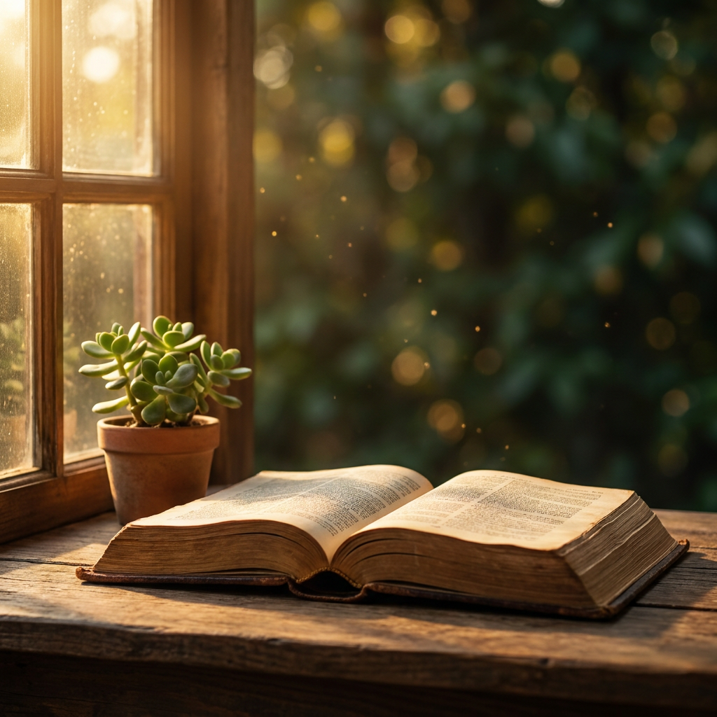 Open Bible in warm golden light โ faith and purpose
