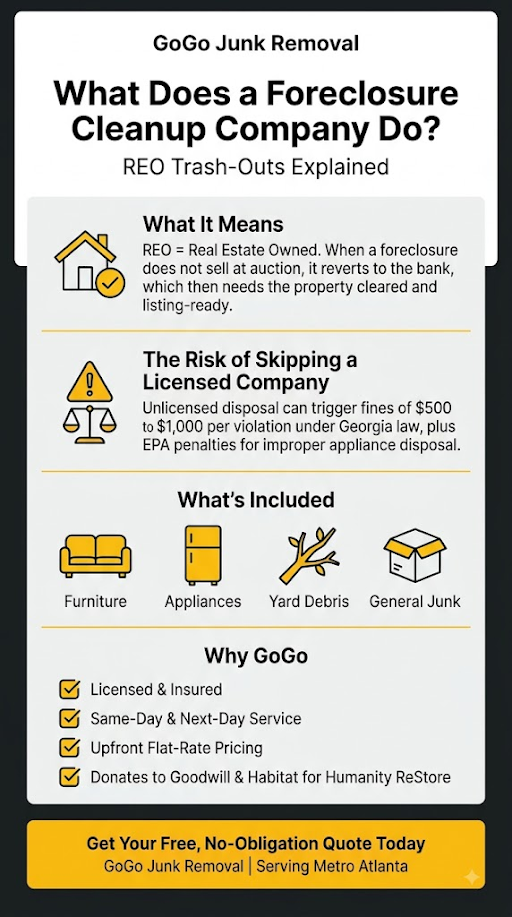 Bank-owned foreclosure property interior before cleanout with furniture and debris left behind