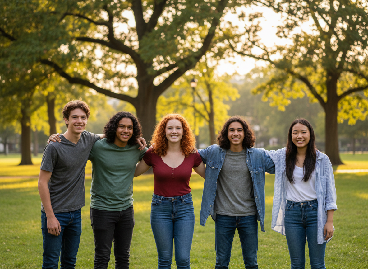 Diverse group of teens standing together in unity