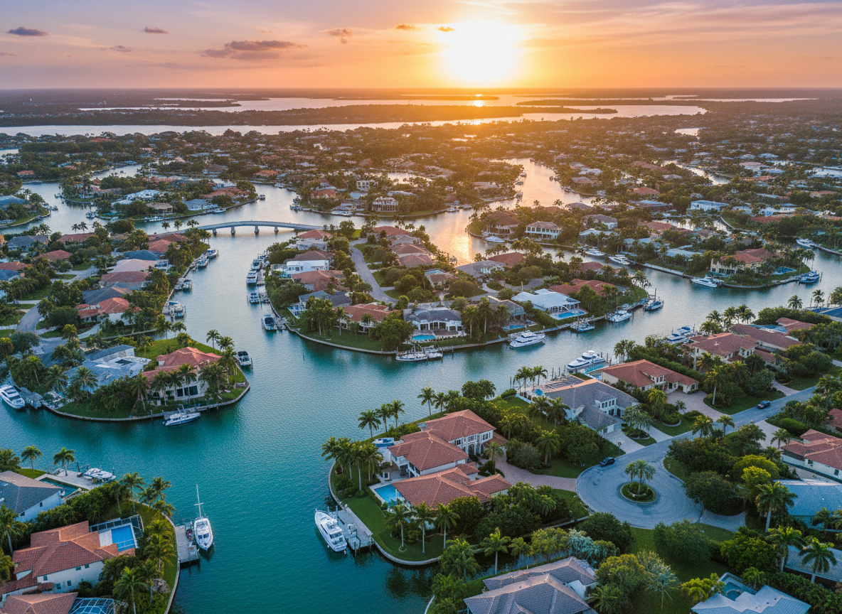 Aerial view of Cape Coral waterfront homes and canals