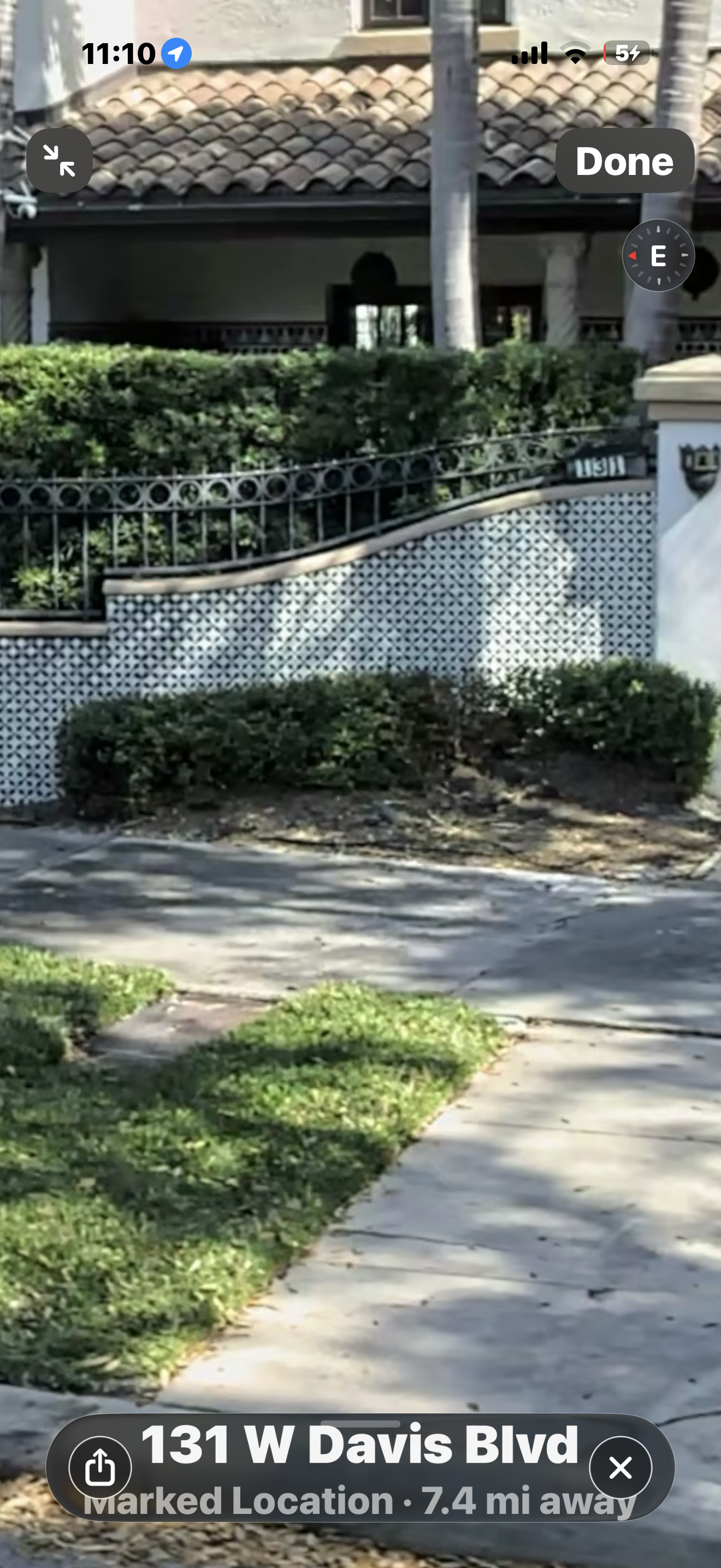 George Steinbrenner estate at 131 W Davis Blvd Davis Islands Tampa — exterior street view showing Moroccan tile on perimeter wall, LED Artistry project