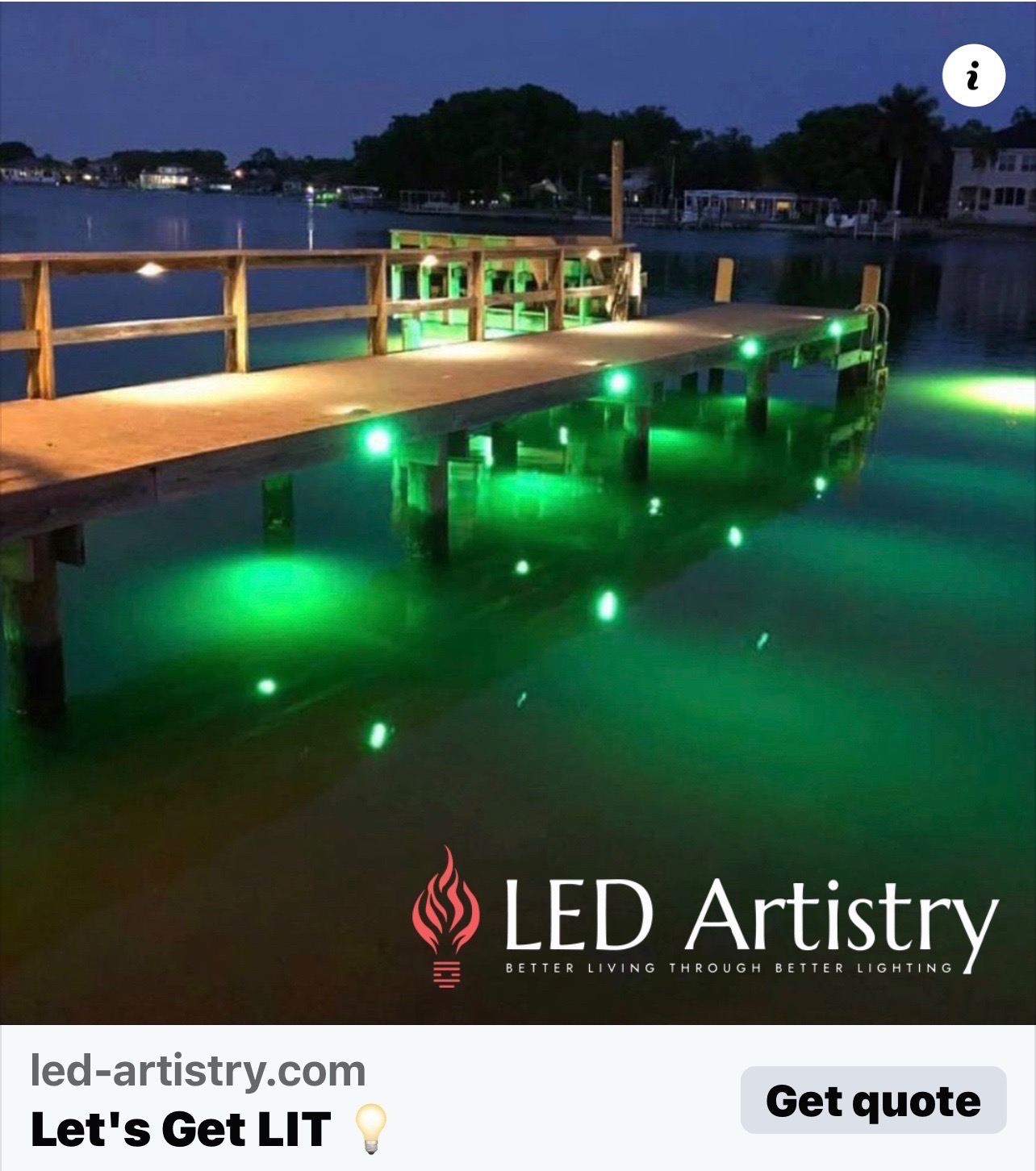 Waterfront dock lighting with green underwater fishing lights on Tampa Bay by LED Artistry