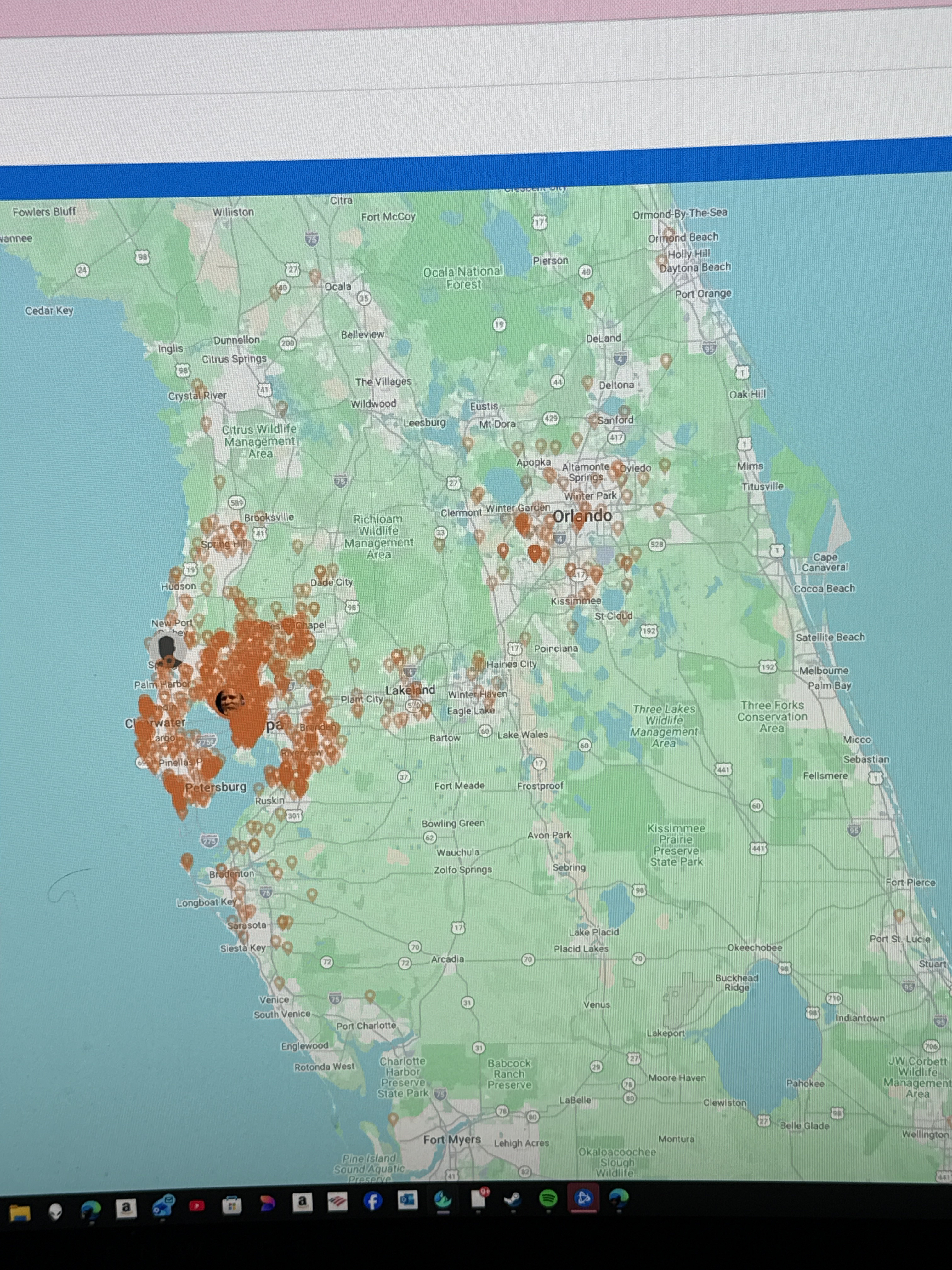 Central Florida and Tampa region map showing LED Artistry installations from Tampa Bay through Orlando, Lakeland, and surrounding communities