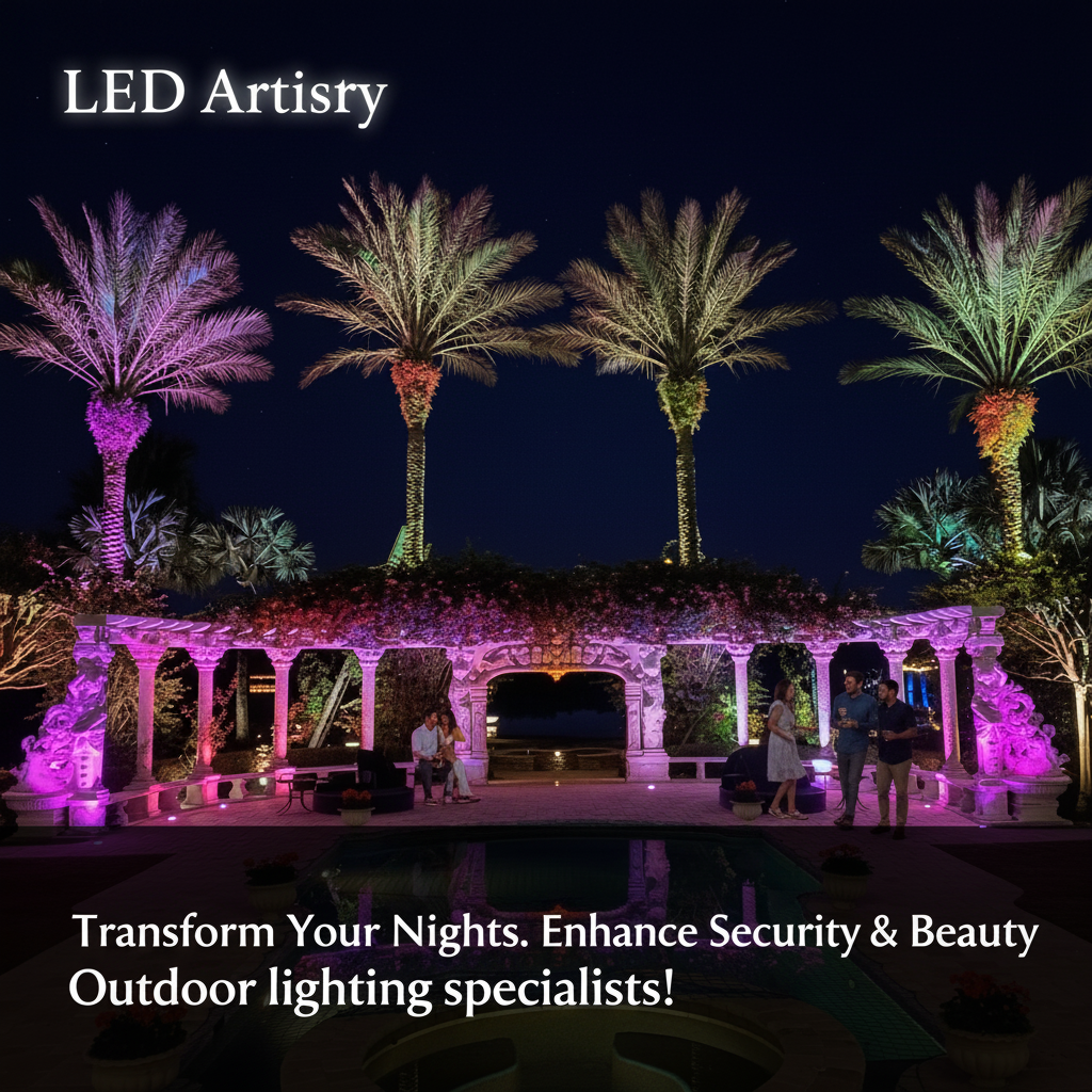 Architectural detail LED lighting installation at night