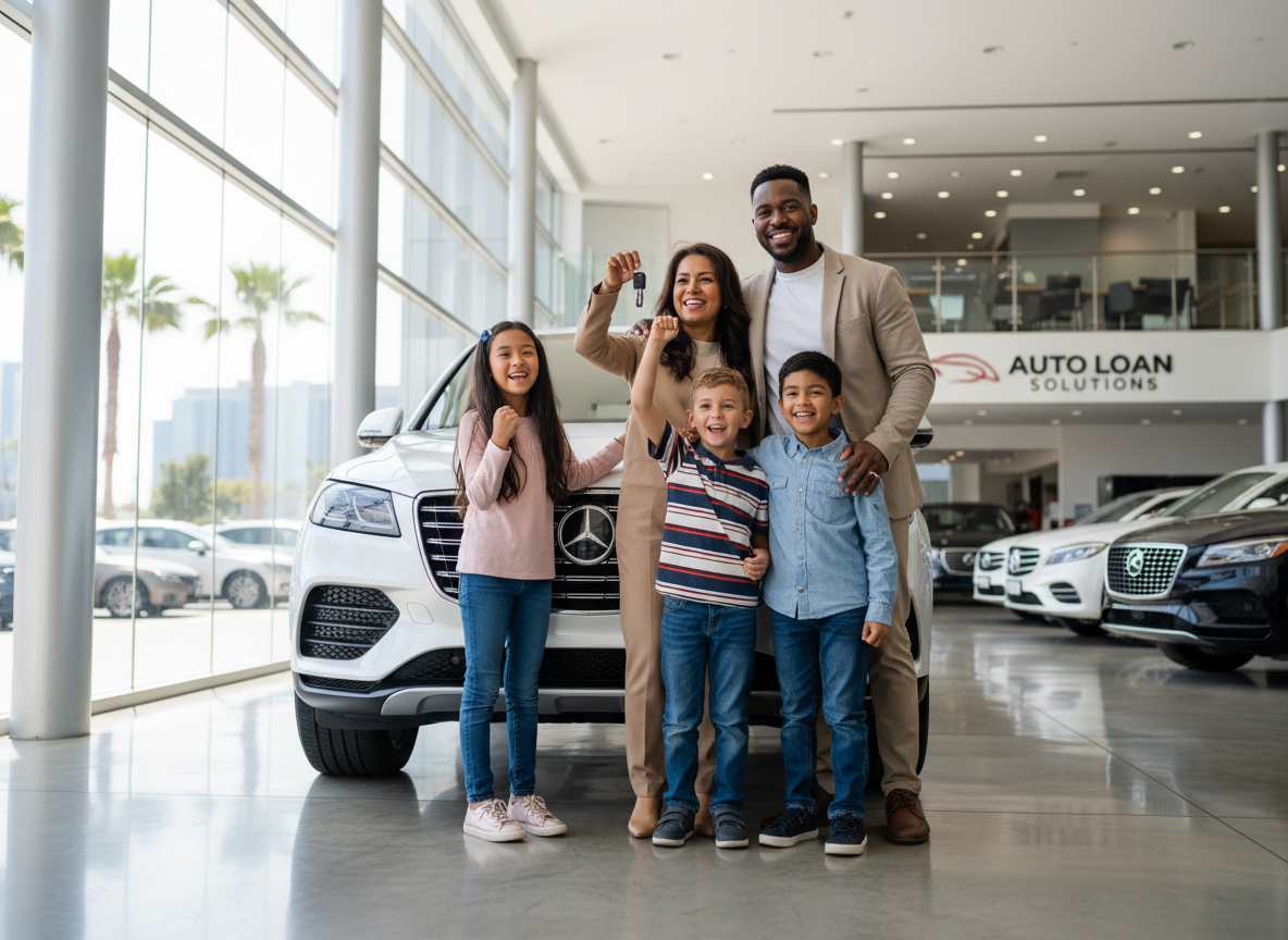Happy family with new car