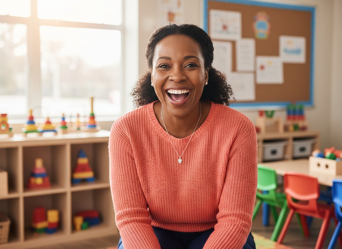 Happy childcare provider client