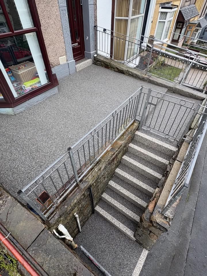 Overhead view of resin bound steps and landing area at a period Dublin property