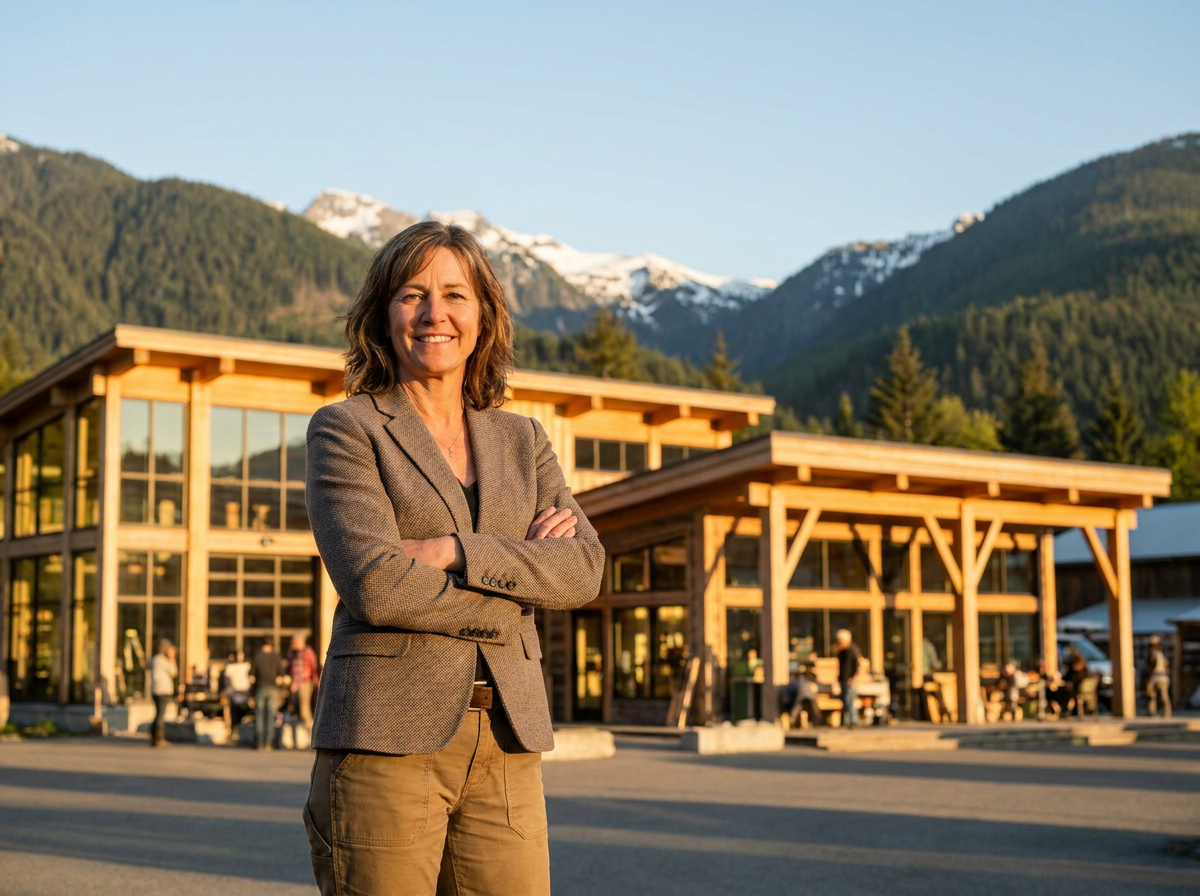Confident service business owner in front of their Pacific Northwest operation