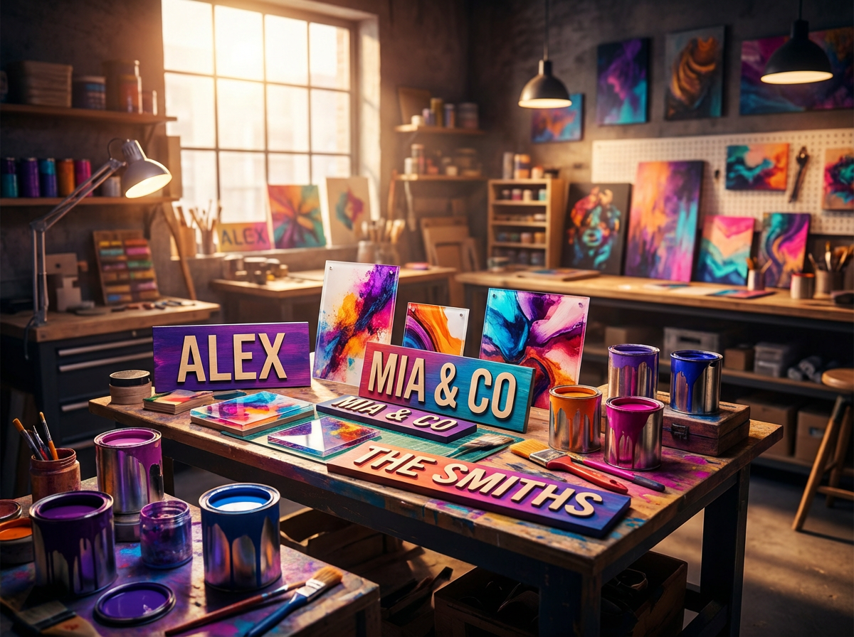 Custom signs and personalized gifts workspace