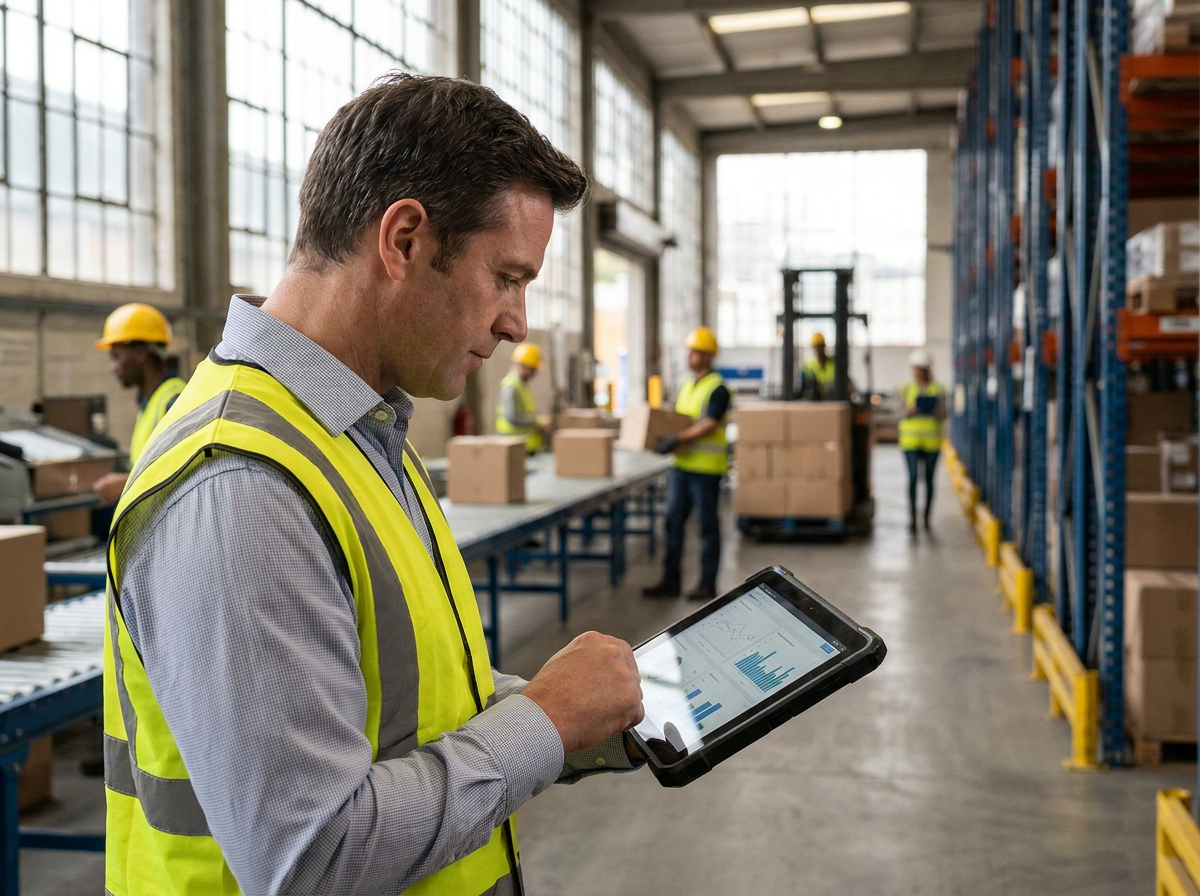 Operations manager reviewing workforce data