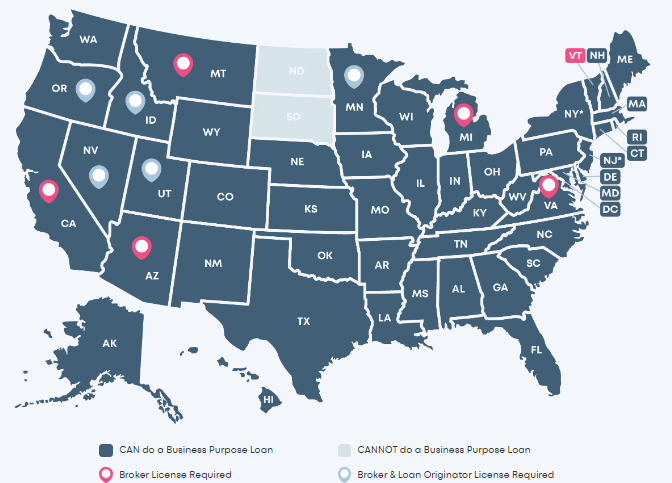 US lending availability and licensing requirements map