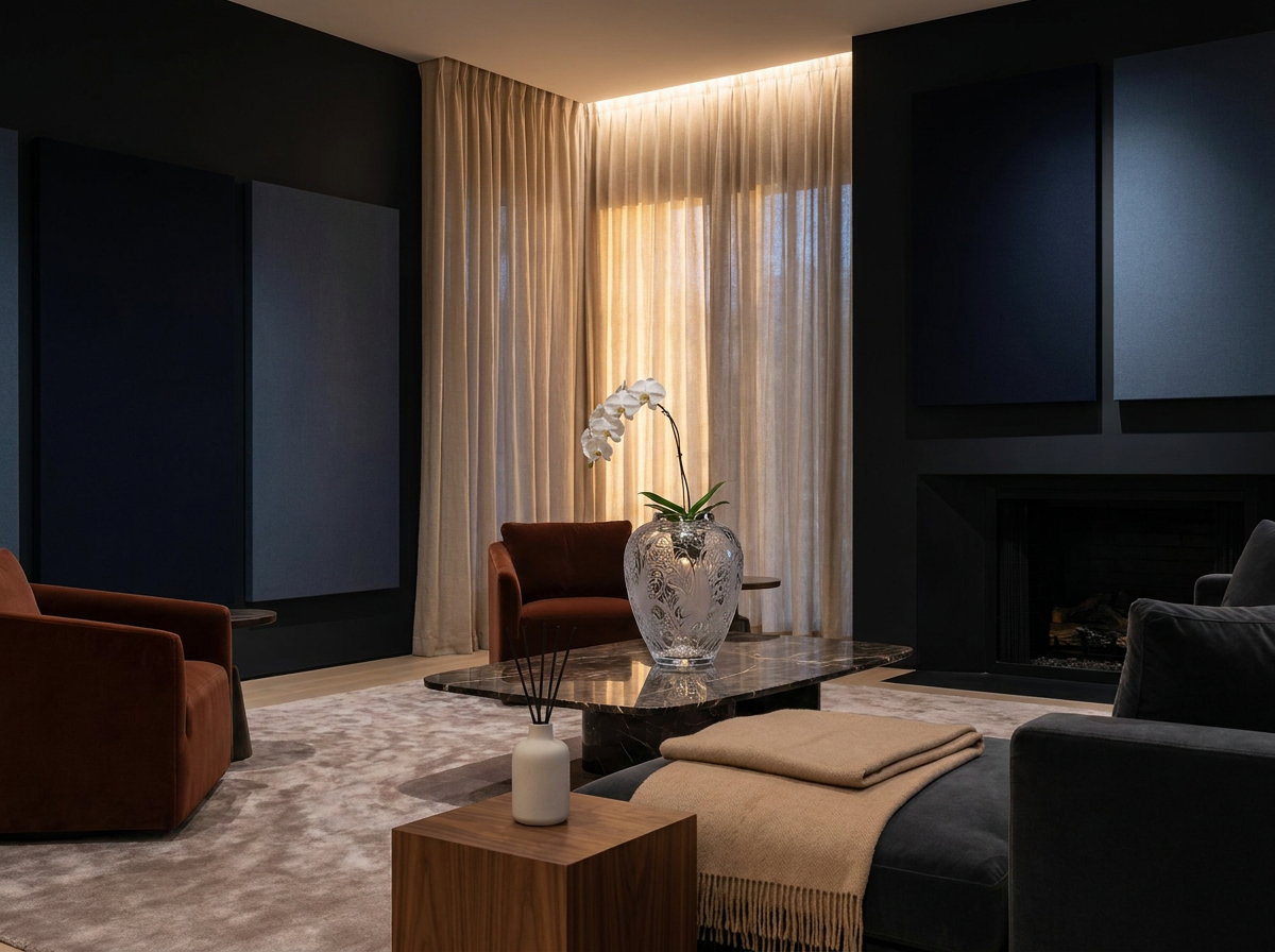 Ultra-luxury interior with prominent Lalique crystal vase — five senses sensory design for longevity by Beverly Hills Luxury Interiors