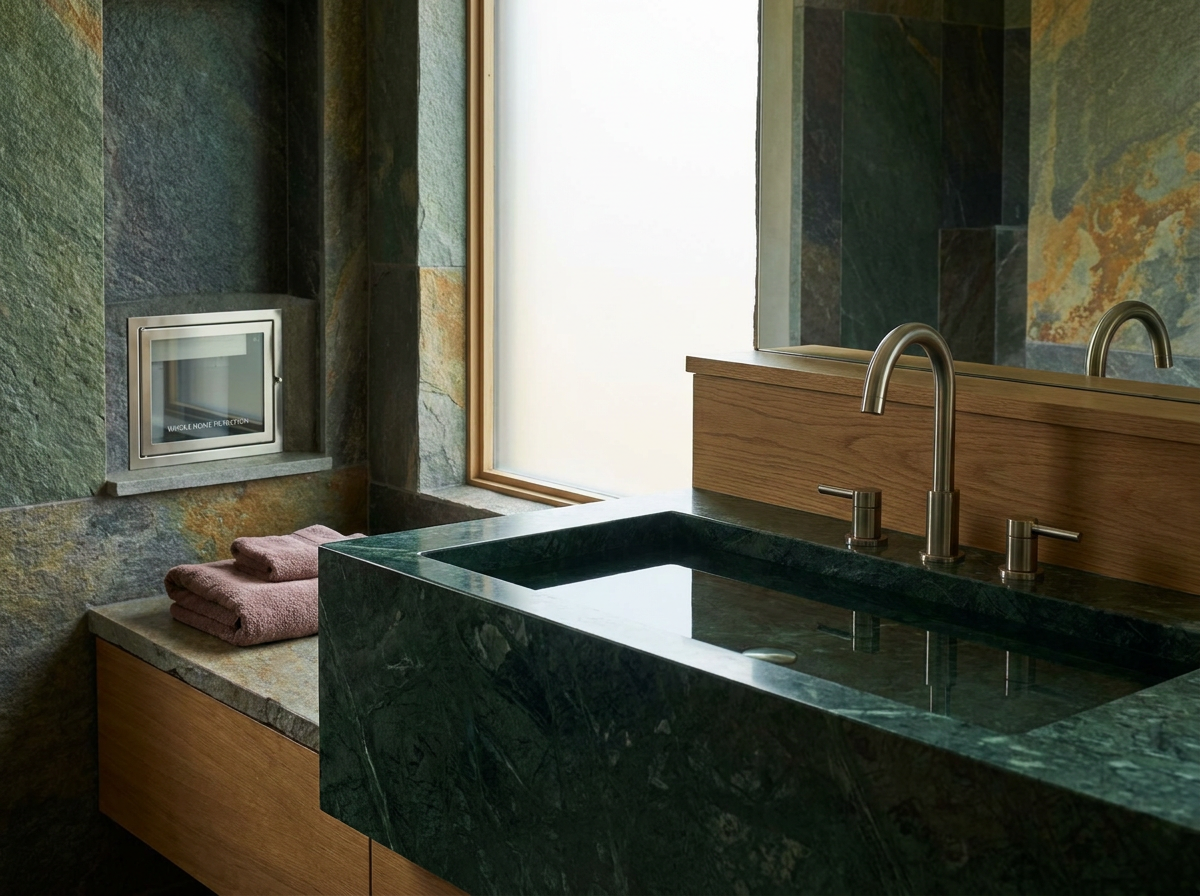 ÖND water as luxury utility — filtered natural stone bath with whole-home purification and remineralisation