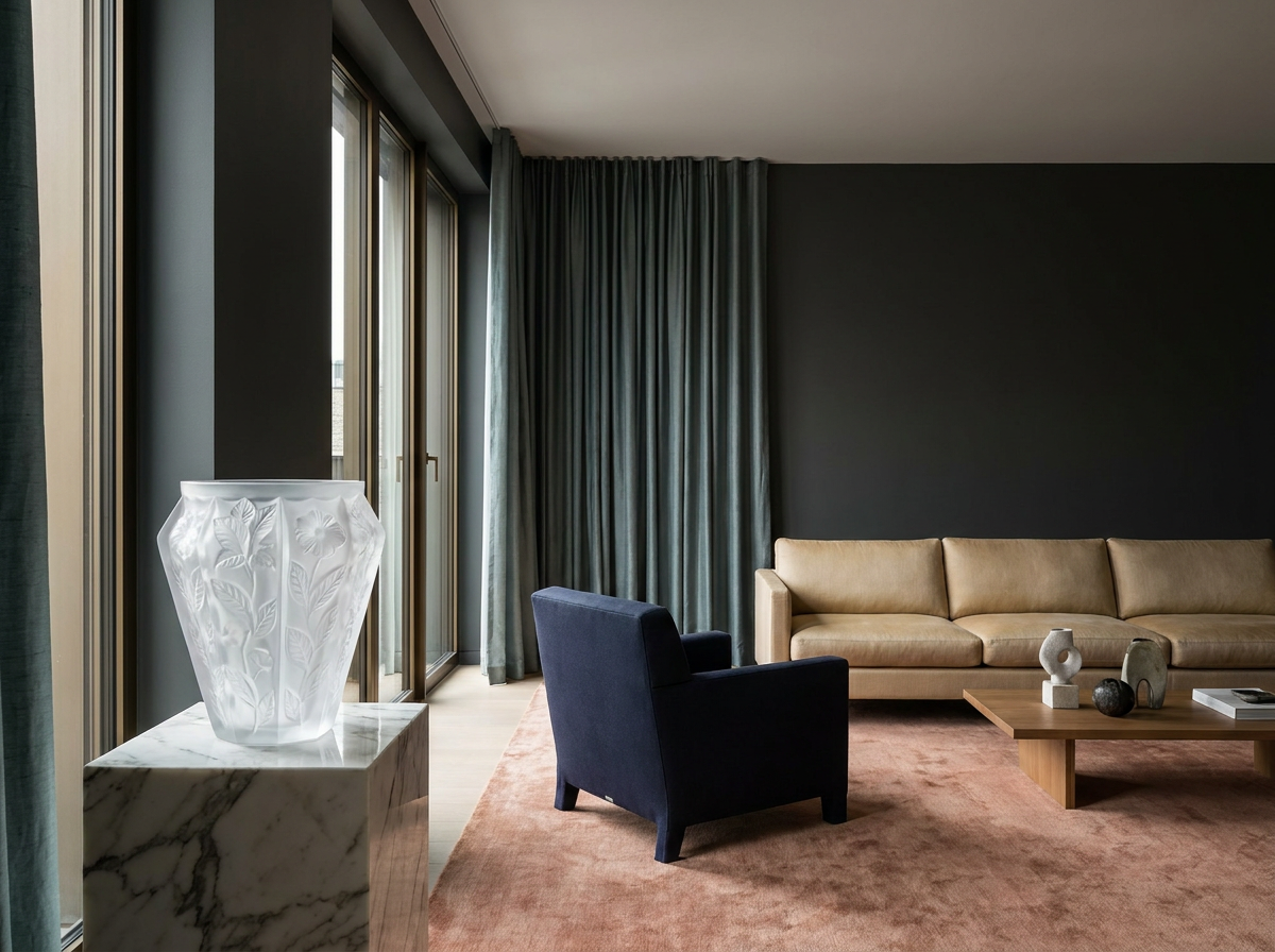 Ultra-luxury interior with Lalique crystal vase — quiet luxury and the biology of restraint by Beverly Hills Luxury Interiors