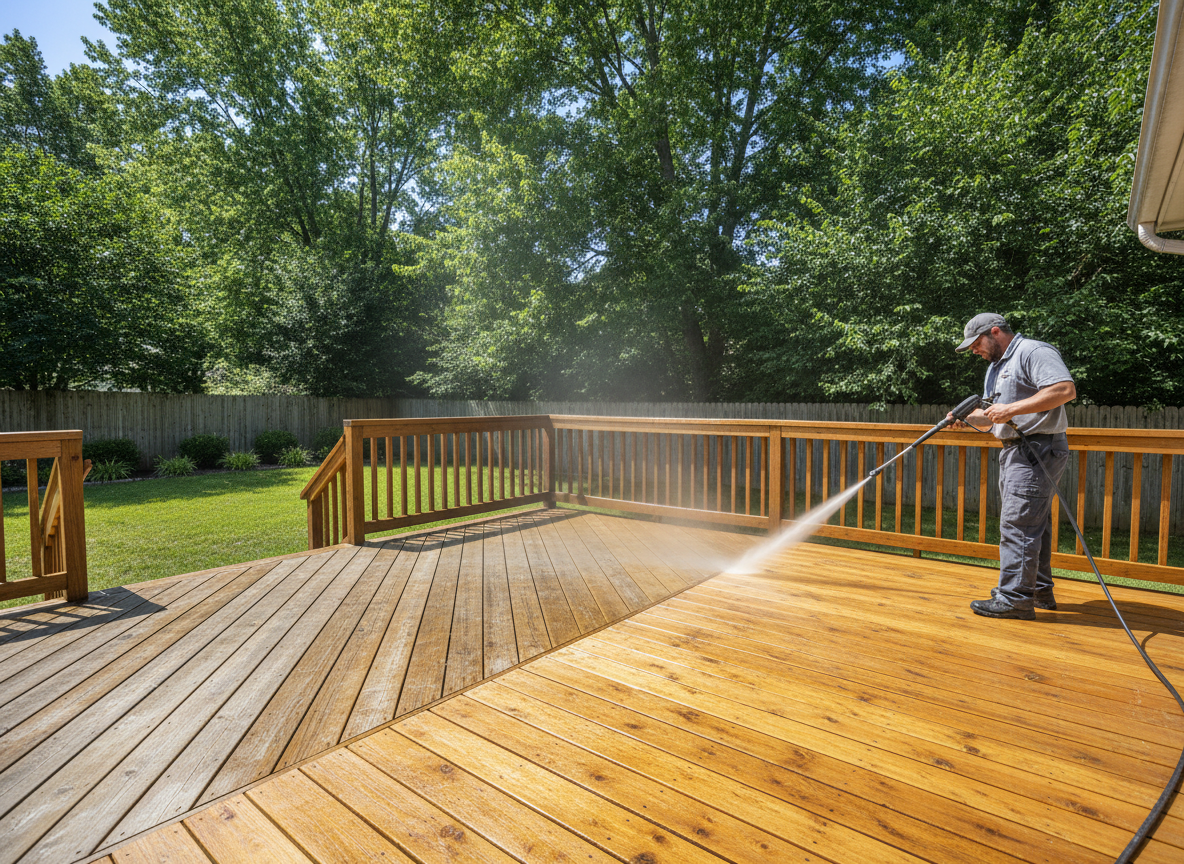 Deck and fence cleaning service restoring wood and composite surfaces
