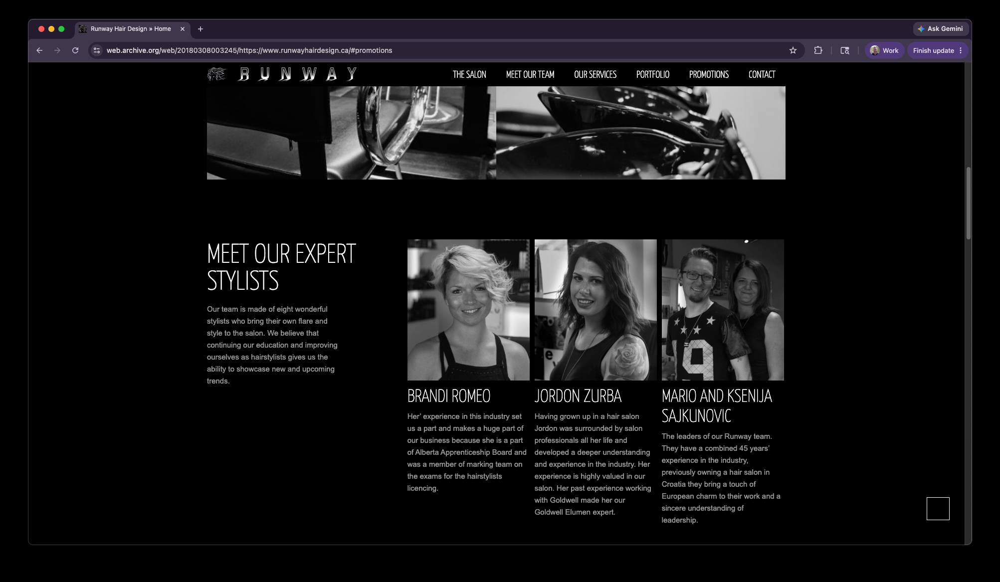 Old Runway team page — dark layout with flat photos and basic name listings