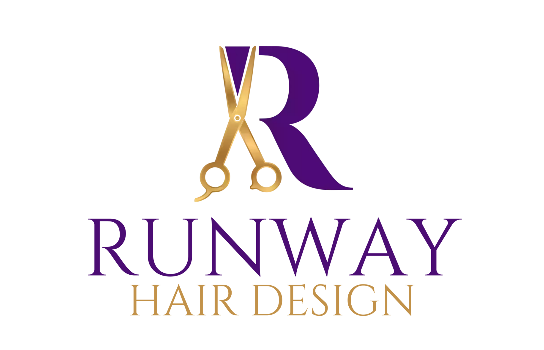 New Runway Hair Design logo — scissors R mark with wordmark