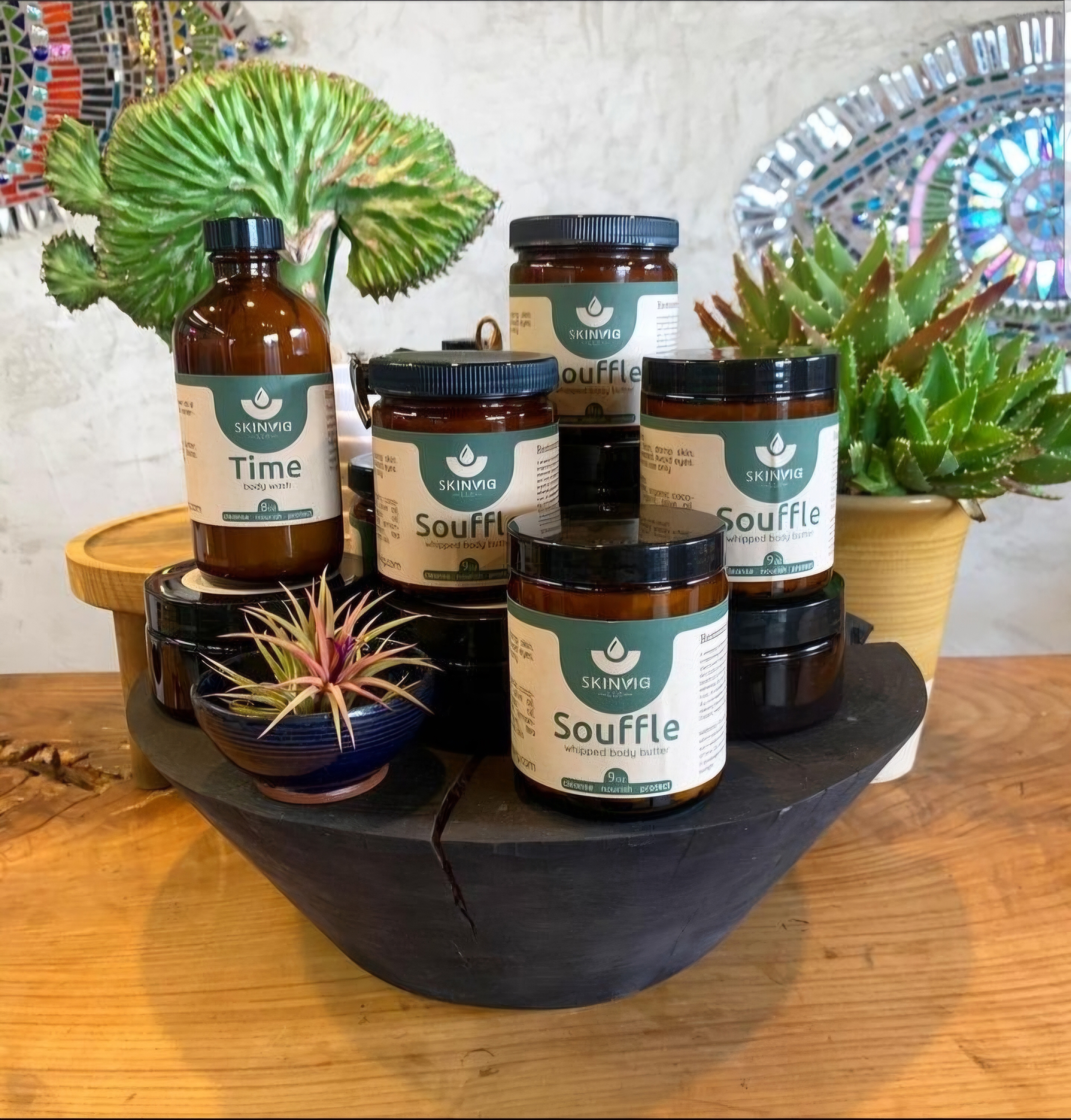 Skinvig skincare products — Time body wash and Souffle body butter