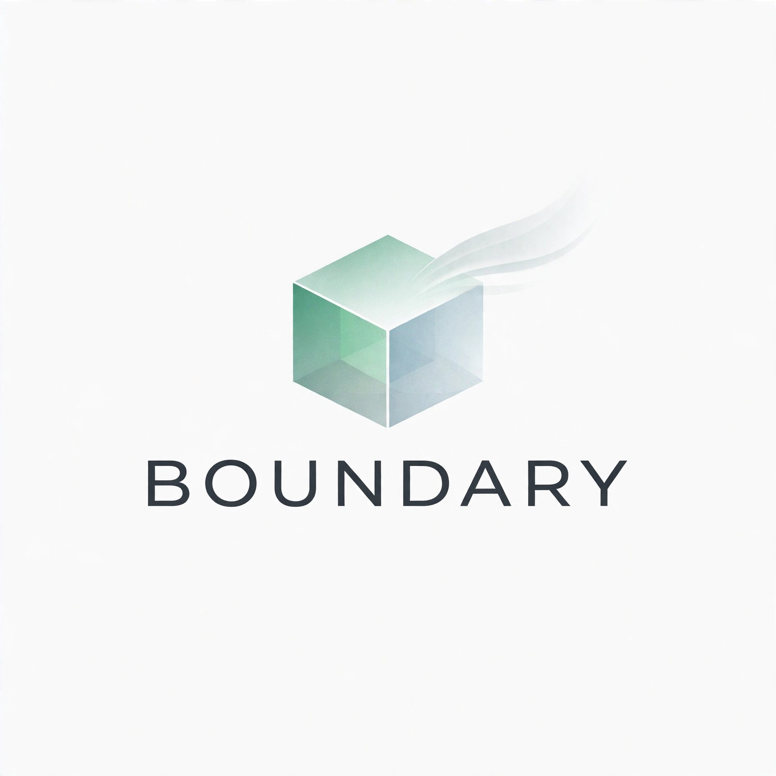 Boundary home scent logo — translucent green cube with soft smoke