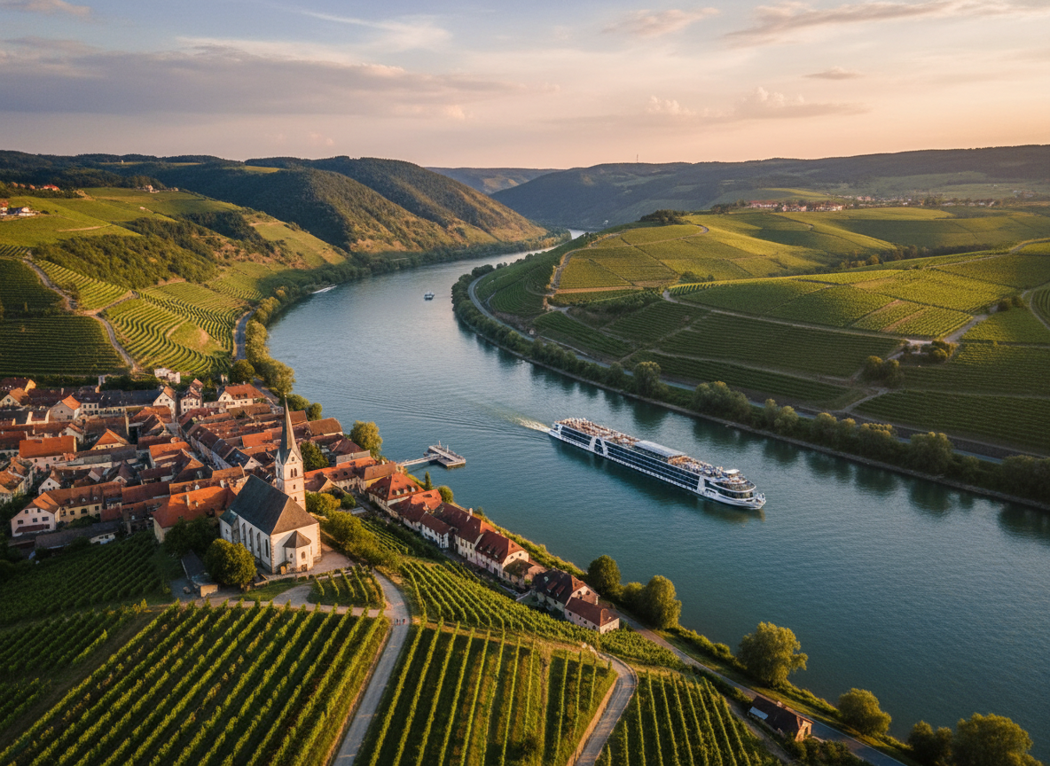 Wachau Valley with vineyards and a charming village along the Danube