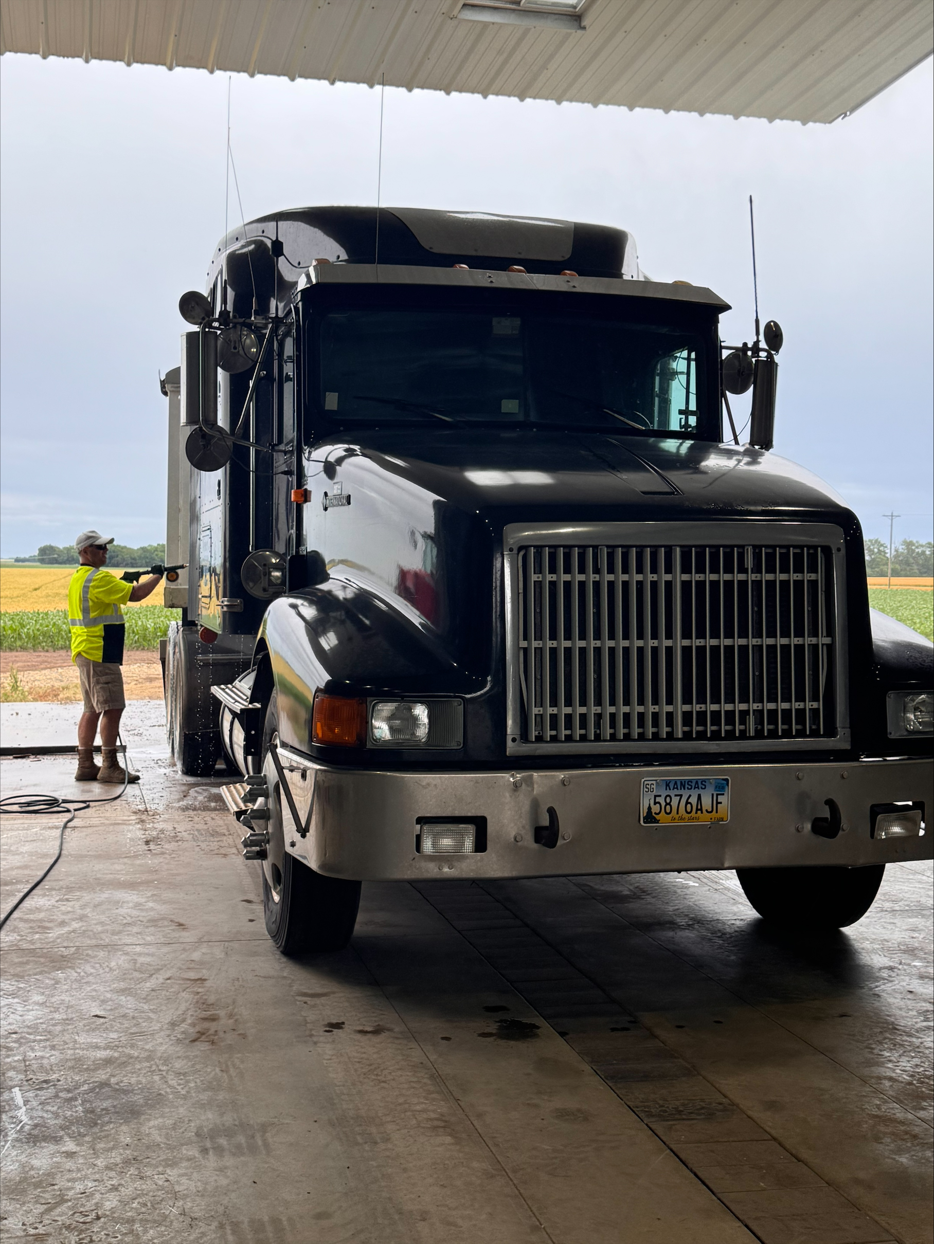 Washing a semi truck on-site