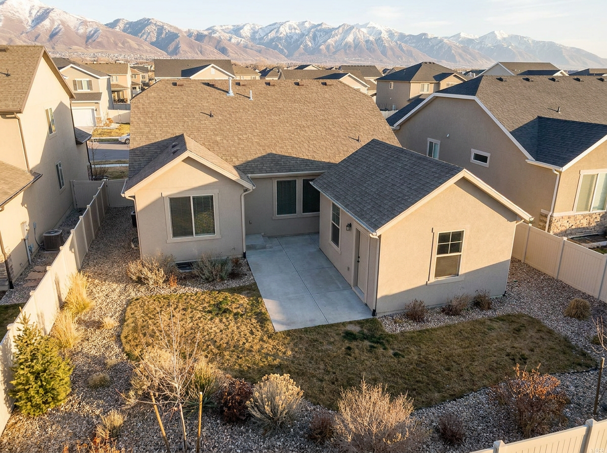 Detached ADU in Utah suburban backyard with Wasatch mountains