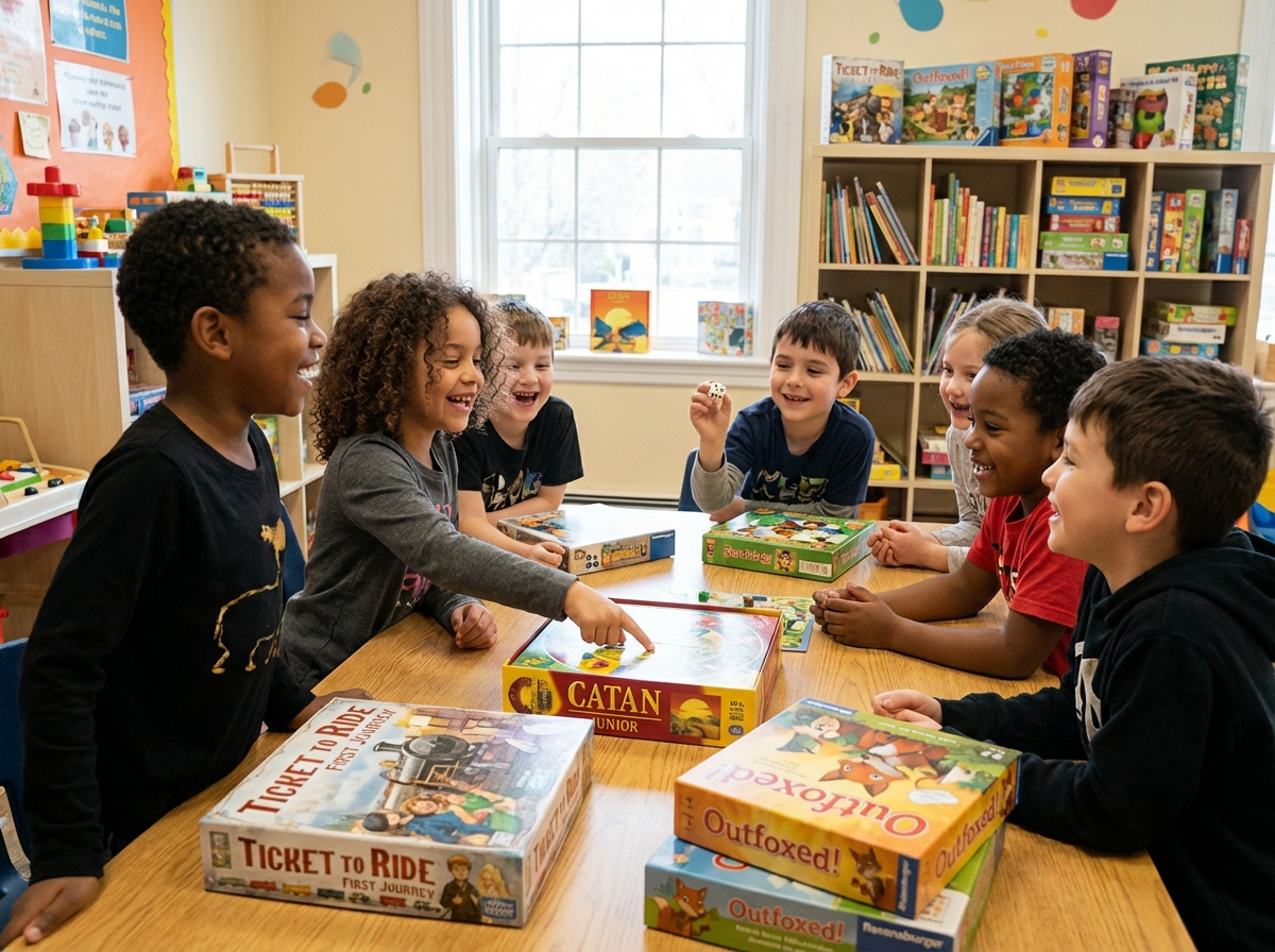 Kids playing board games together