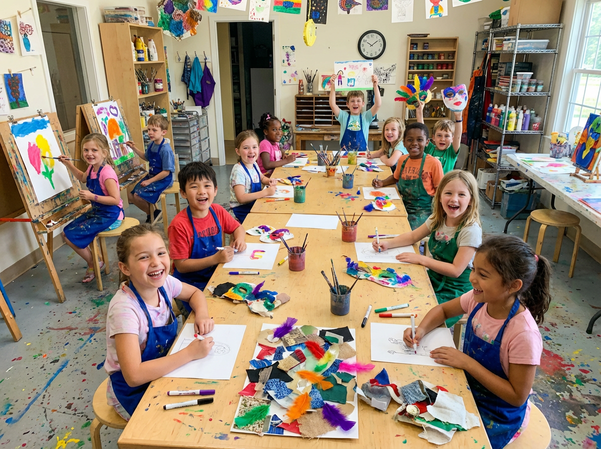 Kids creating art together