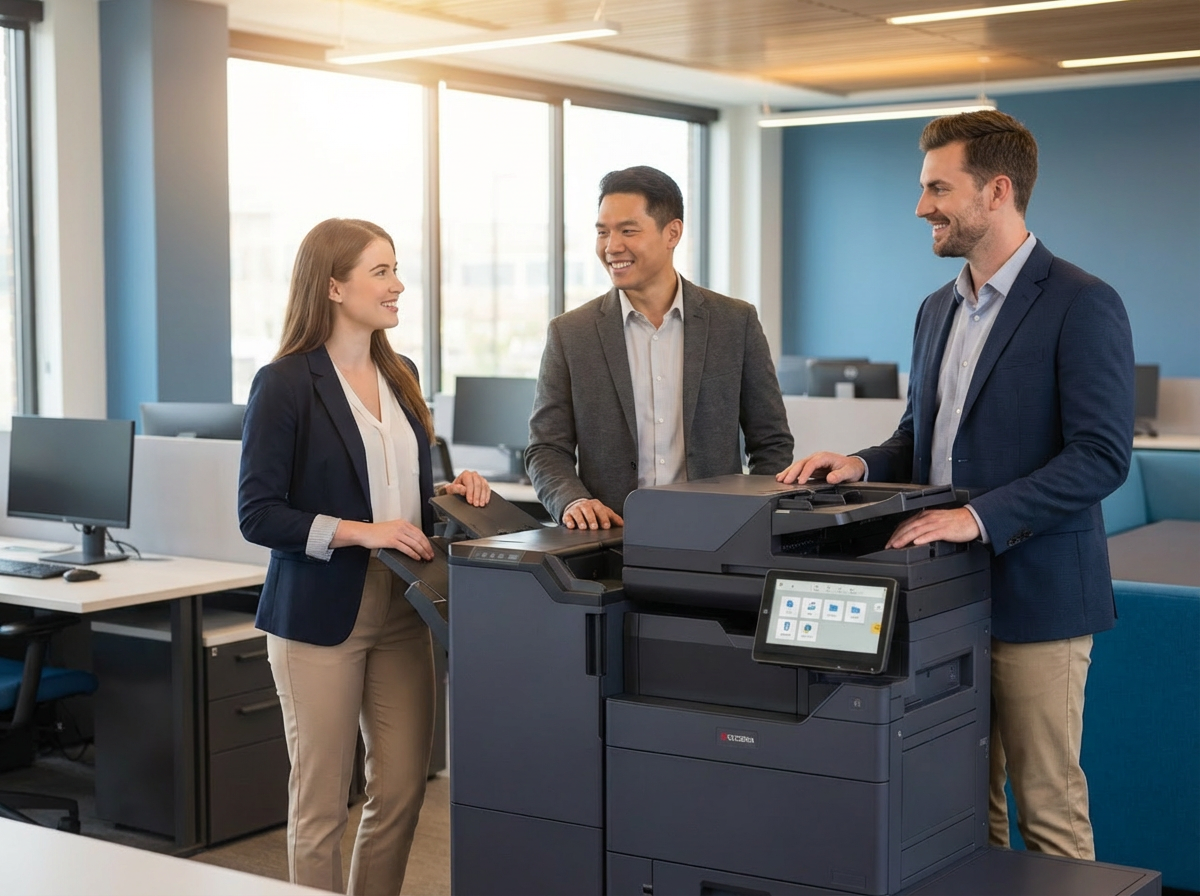 Ameritechnology team in office with Kyocera copier