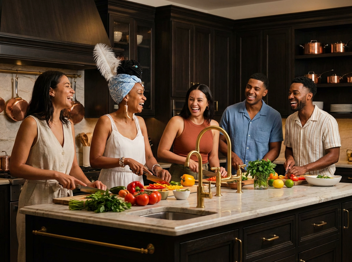 Black Diamond TheeCreatress leading a fun group cooking experience